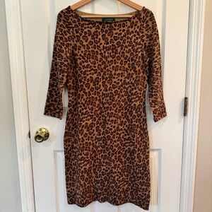 Lauren Ralph Lauren Leopard Print Sweater Dress Women’s Size XS/Small Classic